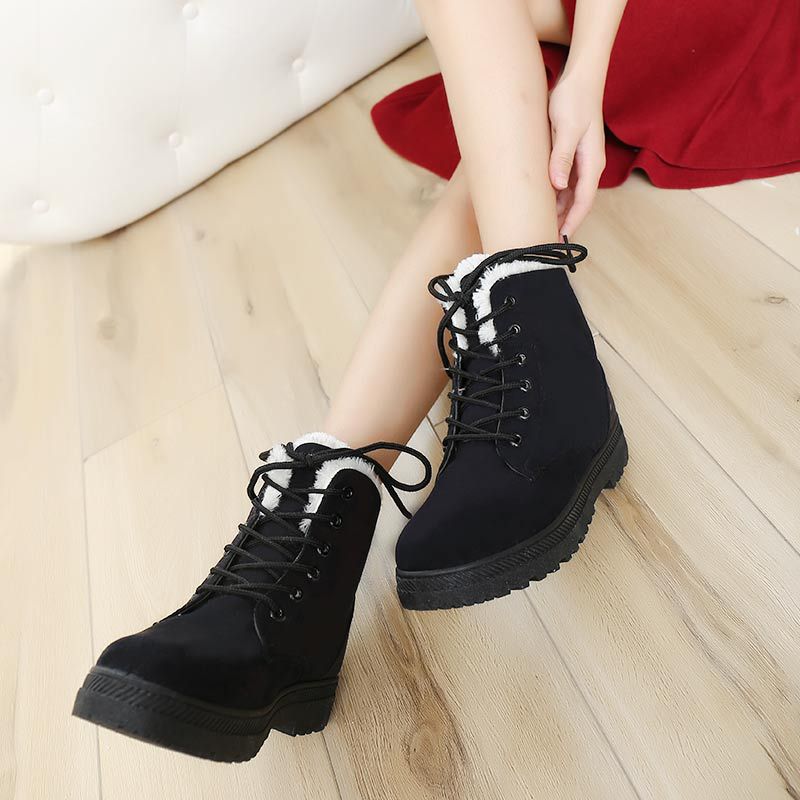 Winter Snow Boots Women Plus Velvet Non-slip Warm Student Short Boots Flat Heel Cotton Shoes Women