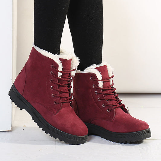 Winter Snow Boots Women Plus Velvet Non-slip Warm Student Short Boots Flat Heel Cotton Shoes Women