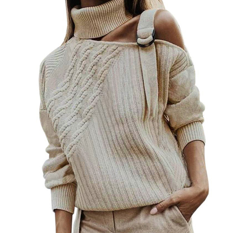 European And American Autumn And Winter Solid Color Off-the-shoulder Knitted Sweater  Women&#039;s Clothing