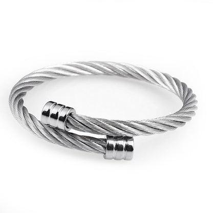 Cross-border E-commerce Hot Sale Titanium Steel Weiya Wire Steel Wire Bracelet Men Hip-hop Punk Opening Polished Jewelry Fashion Bracelet