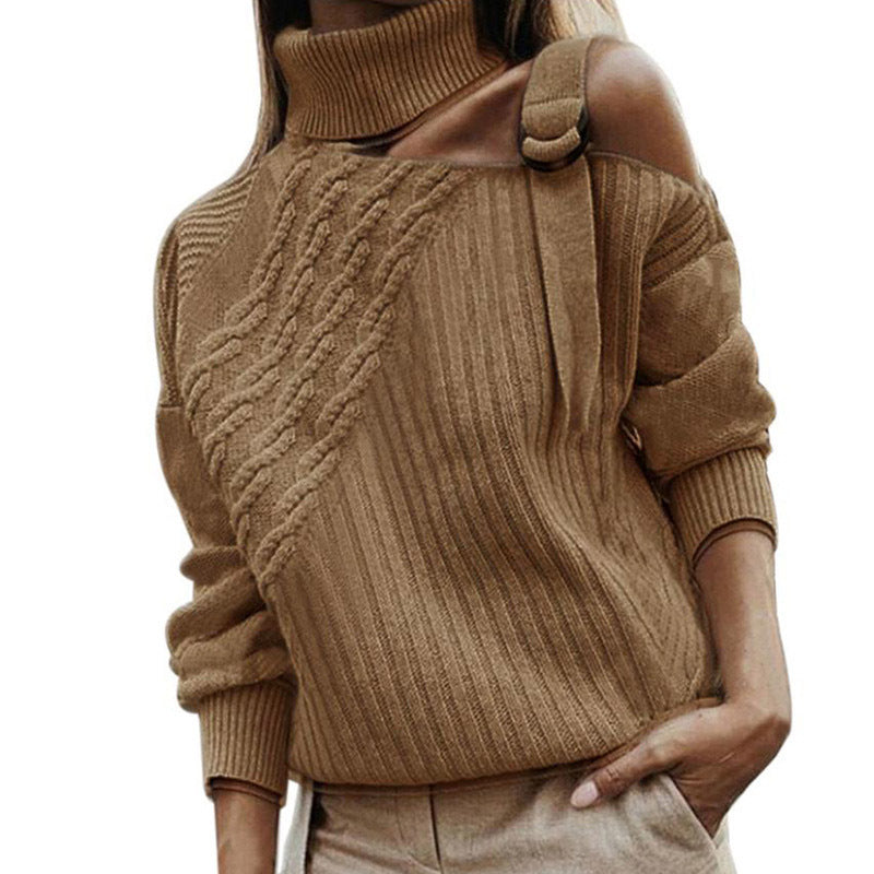 European And American Autumn And Winter Solid Color Off-the-shoulder Knitted Sweater  Women&#039;s Clothing