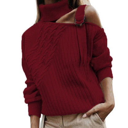 European And American Autumn And Winter Solid Color Off-the-shoulder Knitted Sweater  Women&#039;s Clothing