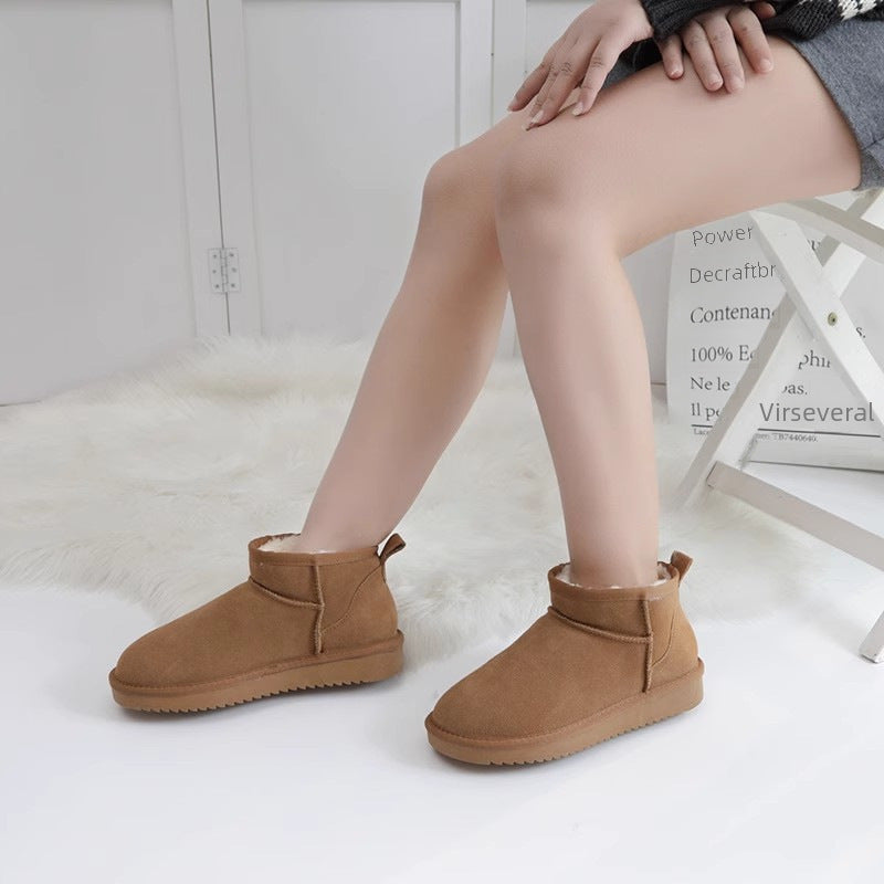 Mini Snow Boots For Women Fleece-lined Warm Non-slip Short Slip-on Bread Cotton-padded Shoes