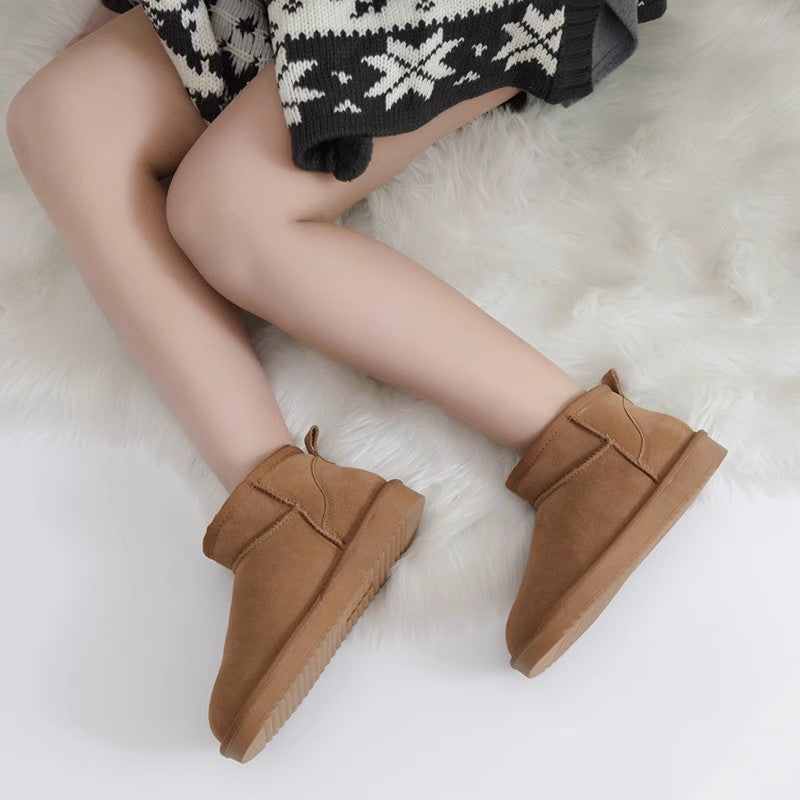 Mini Snow Boots For Women Fleece-lined Warm Non-slip Short Slip-on Bread Cotton-padded Shoes