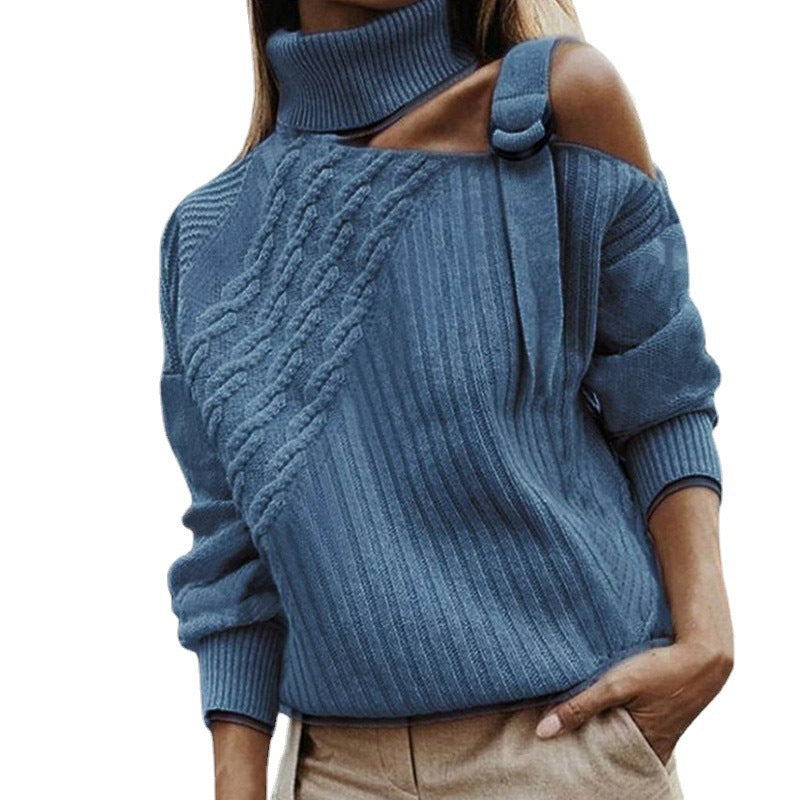 European And American Autumn And Winter Solid Color Off-the-shoulder Knitted Sweater  Women&#039;s Clothing