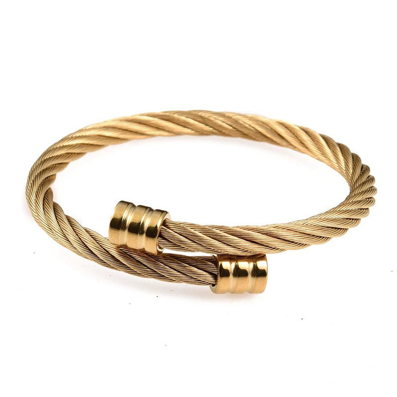 Cross-border E-commerce Hot Sale Titanium Steel Weiya Wire Steel Wire Bracelet Men Hip-hop Punk Opening Polished Jewelry Fashion Bracelet