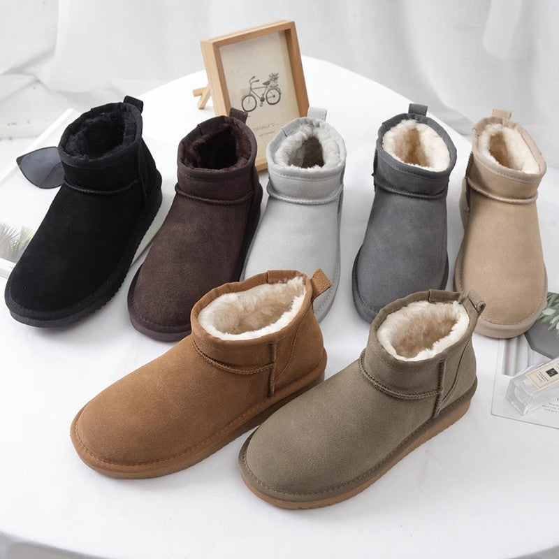 Mini Snow Boots For Women Fleece-lined Warm Non-slip Short Slip-on Bread Cotton-padded Shoes