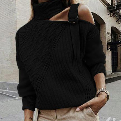 European And American Autumn And Winter Solid Color Off-the-shoulder Knitted Sweater  Women&#039;s Clothing