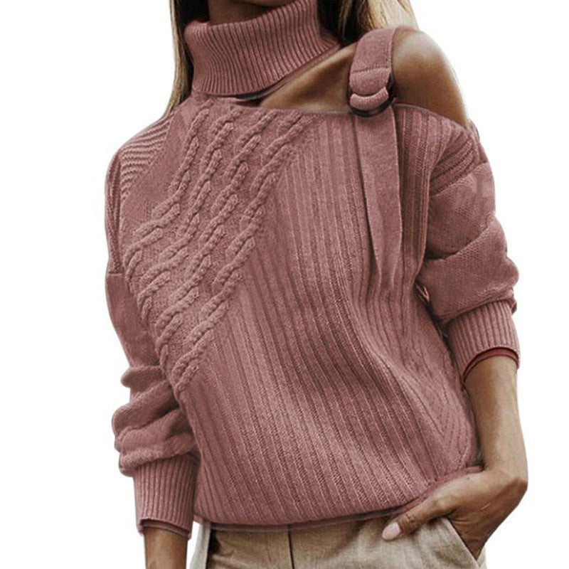 European And American Autumn And Winter Solid Color Off-the-shoulder Knitted Sweater  Women&#039;s Clothing