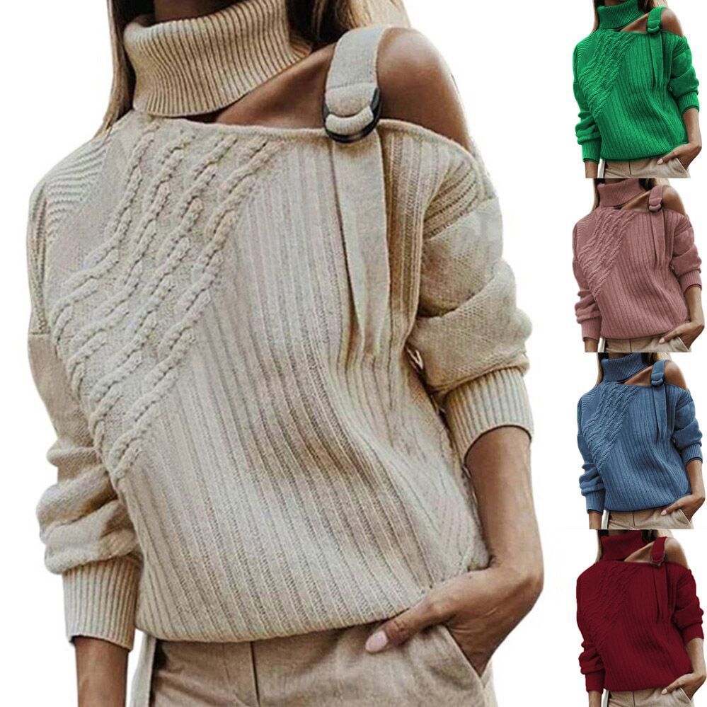 European And American Autumn And Winter Solid Color Off-the-shoulder Knitted Sweater  Women&#039;s Clothing