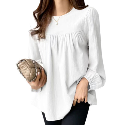 Spring And Autumn  European And American Clothing Solid Color Loose Round Neck Large Size Shirt